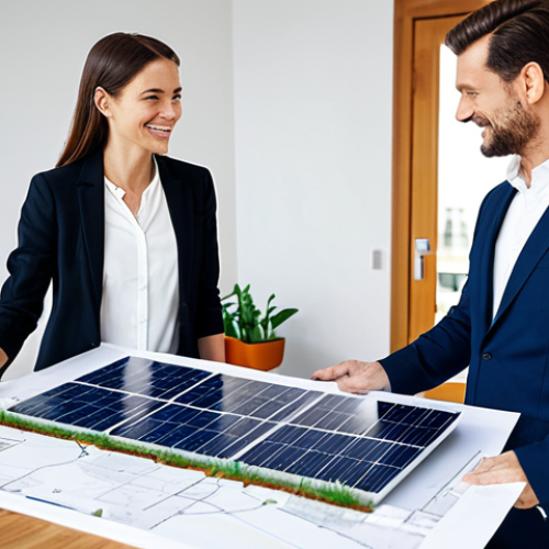 Home 8 **
"Architect presenting sustainable housing project plans to a client in a bright, modern office, showcasing blueprints with solar panels and rainwater harvesting systems. The architect is professionally dressed, the client is engaged. Modern office setting, architectural models visible. Focus on collaboration and eco-friendly design. Perfect anatomy, correct proportions, well-formed hands, natural pose, safe for work, appropriate content, fully clothed, professional."
**