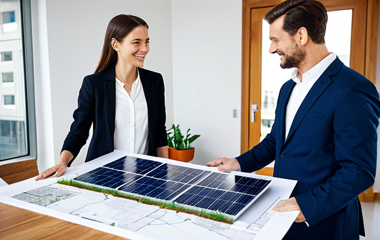 **

"Architect presenting sustainable housing project plans to a client in a bright, modern office, showcasing blueprints with solar panels and rainwater harvesting systems. The architect is professionally dressed, the client is engaged.  Modern office setting, architectural models visible.  Focus on collaboration and eco-friendly design. Perfect anatomy, correct proportions, well-formed hands, natural pose, safe for work, appropriate content, fully clothed, professional."

**