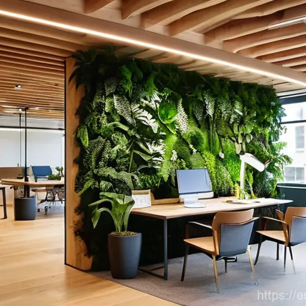 친환경 건축과 대체 재료 연구 - **Prompt 1: Biophilic Office Space with Vertical Garden**
    A bright, modern office interior desig...