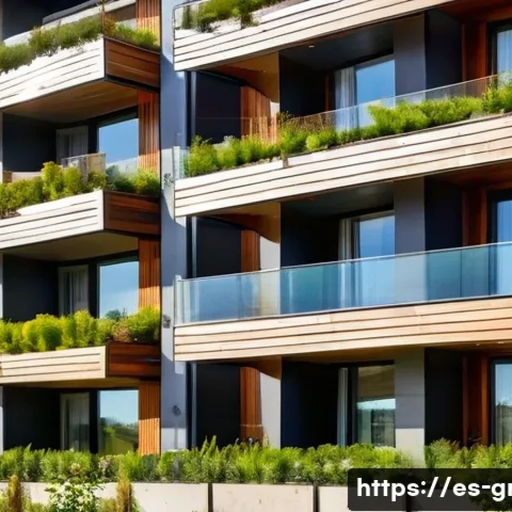 친환경 건축과 미래 건축 전망 - A modern sustainable residential building featuring certified wood exterior cladding with natural wa...