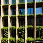친환경 건축과 글로벌 트렌드 비교 - A modern sustainable building facade featuring ventilated biomimetic materials inspired by natural t...